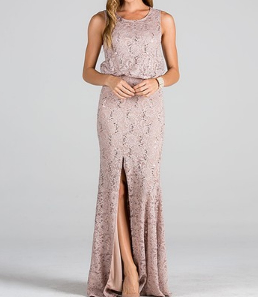 La Scala Mocha Lace Open Back Gown Small - image 1